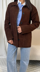 Veste marronn effet suédine à boutons