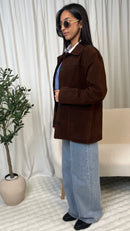 Veste marronn effet suédine à boutons