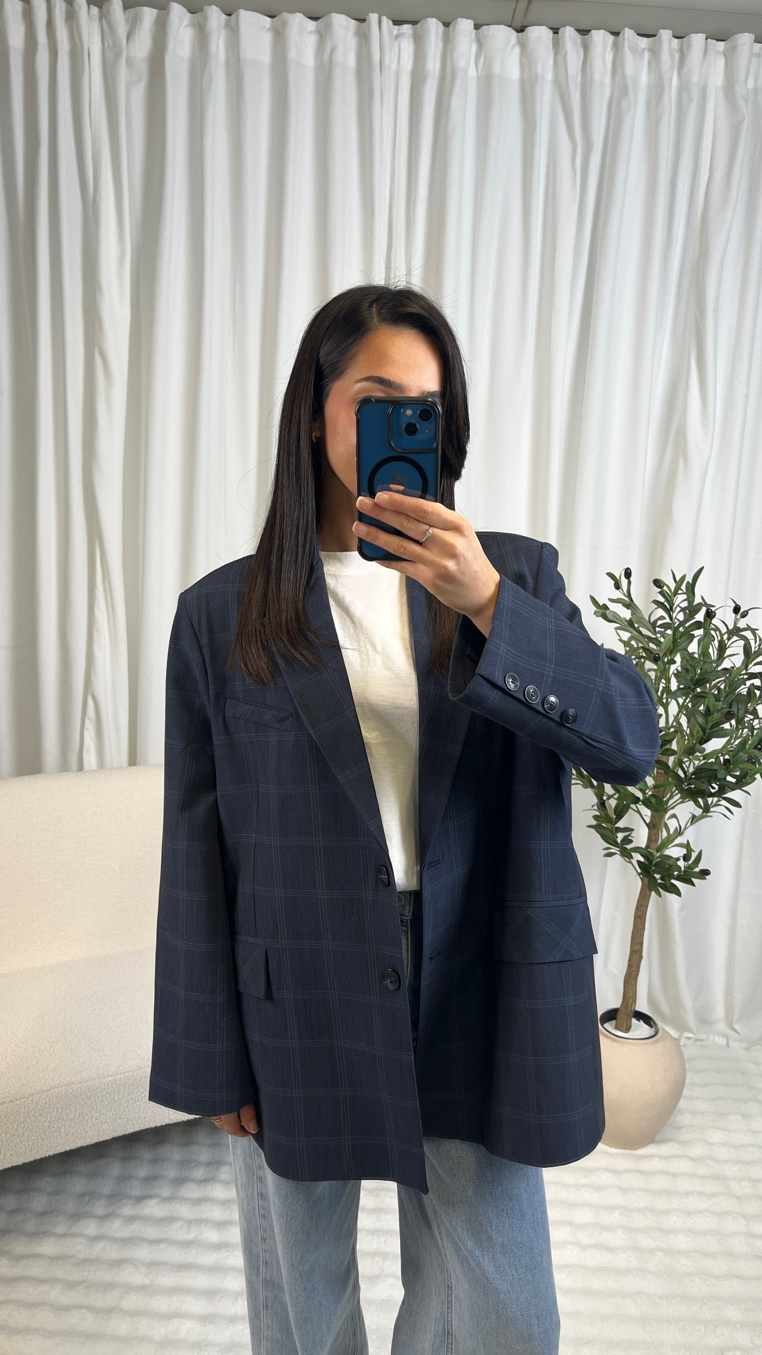 Blazer à carreaux bleu