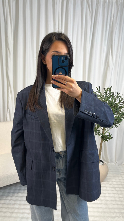Blazer à carreaux bleu