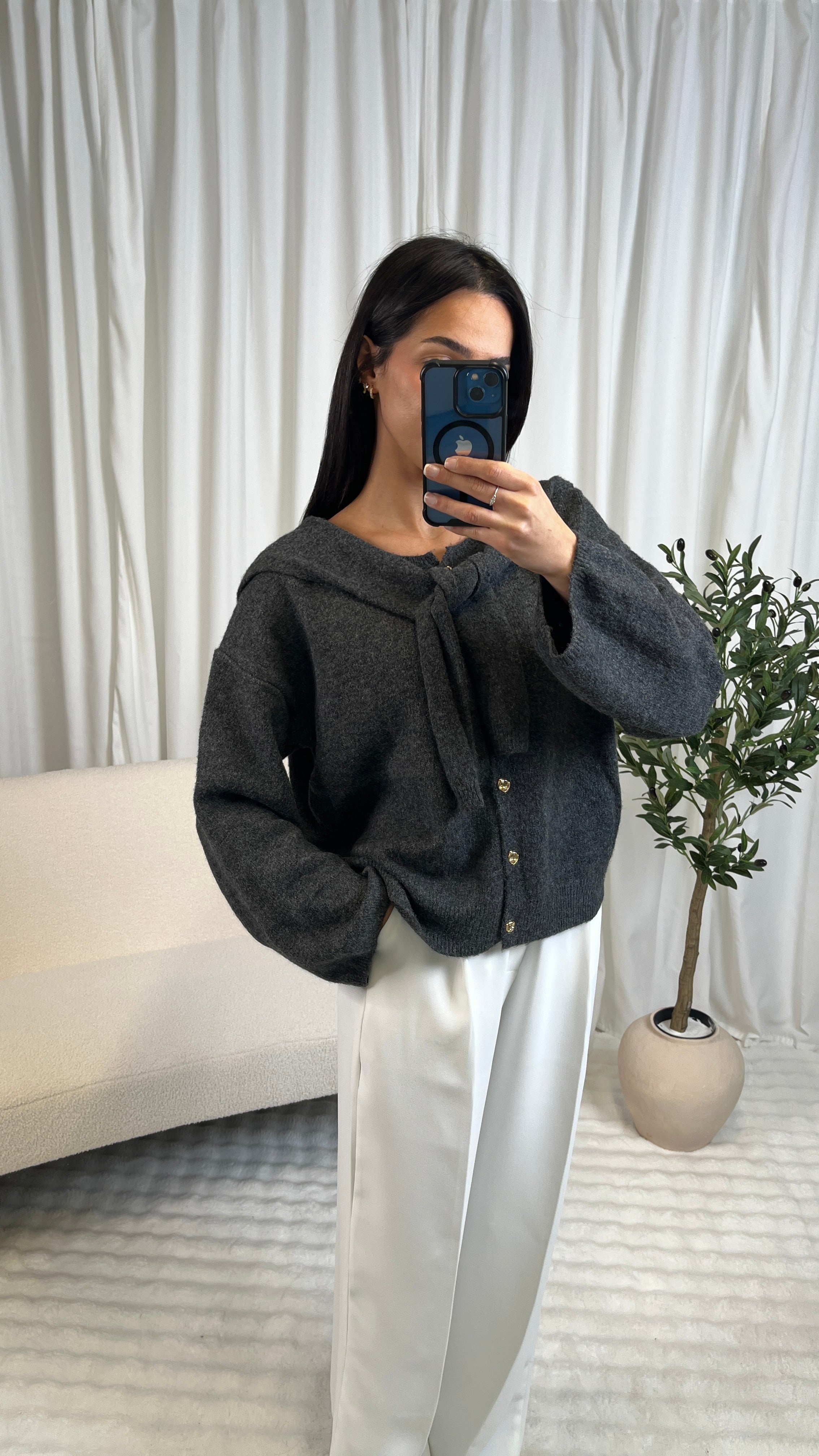 Cardigan gris détail épaules