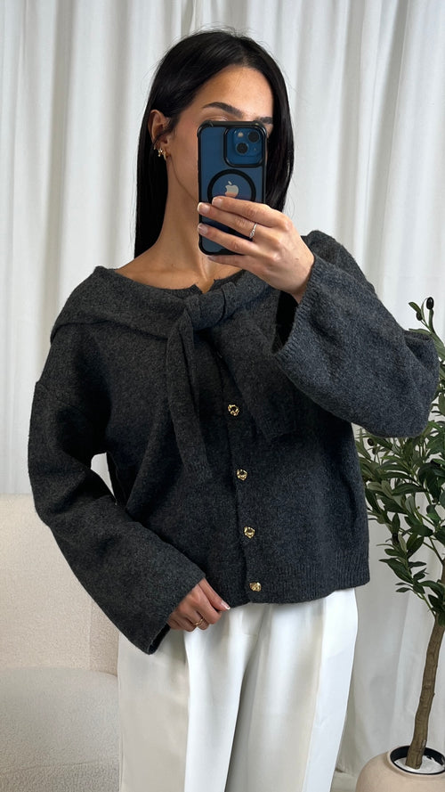 Cardigan gris détail épaules