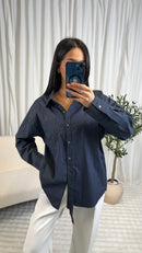 Chemise ample bleu marine à rayures