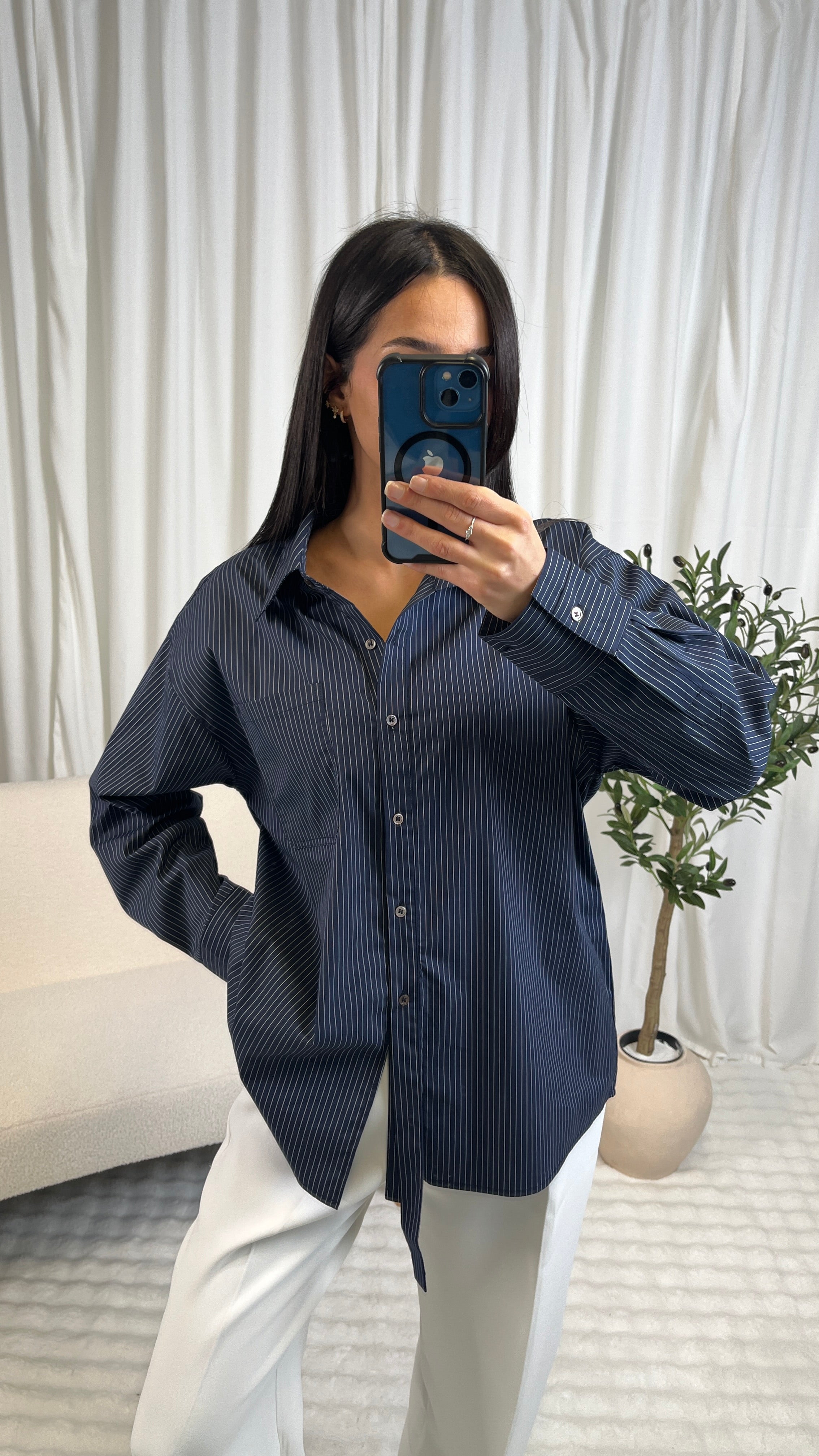 Chemise ample bleu marine à rayures