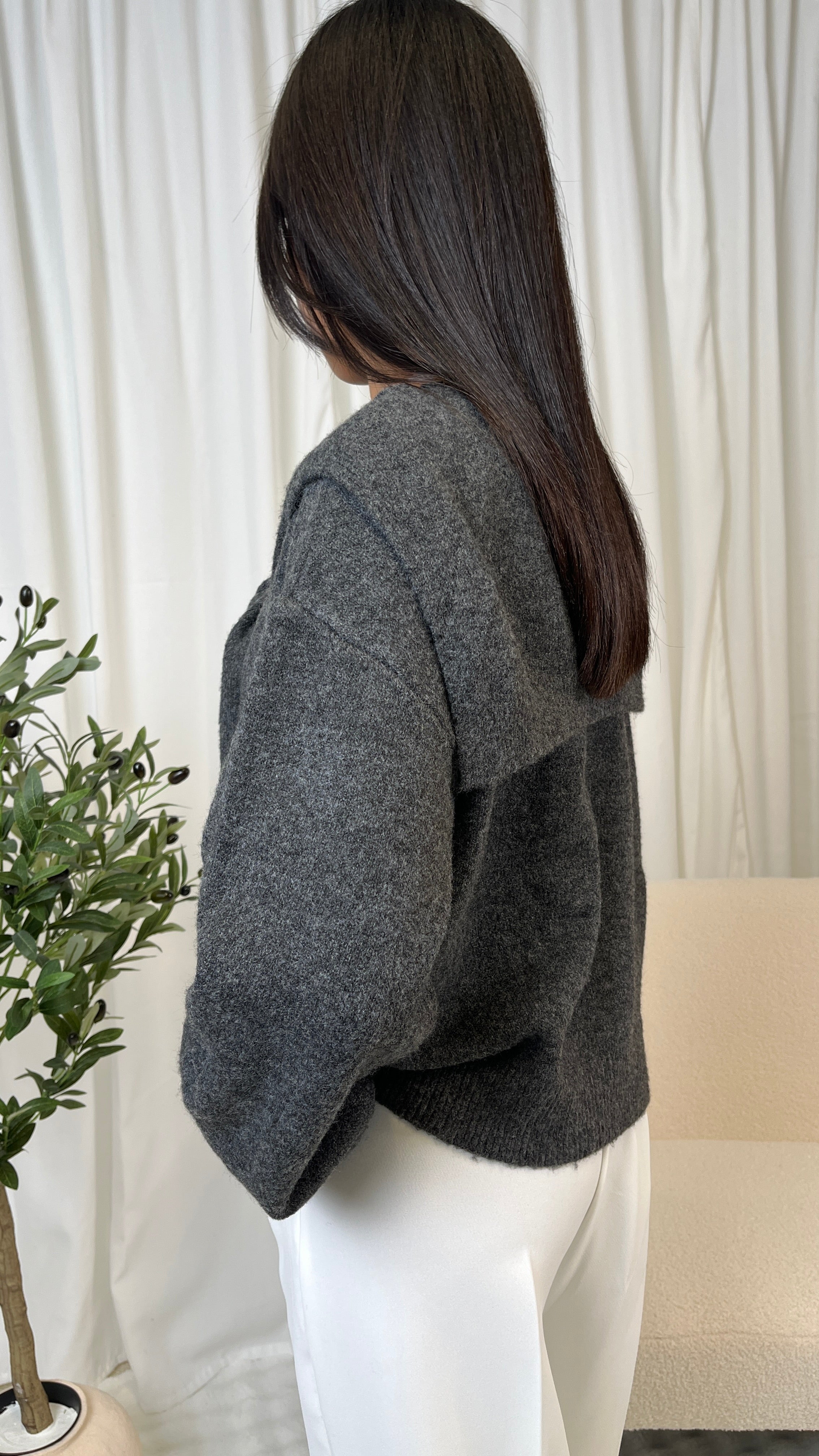 Cardigan gris détail épaules