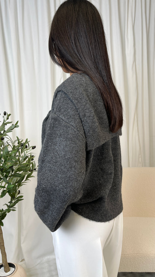 Cardigan gris détail épaules